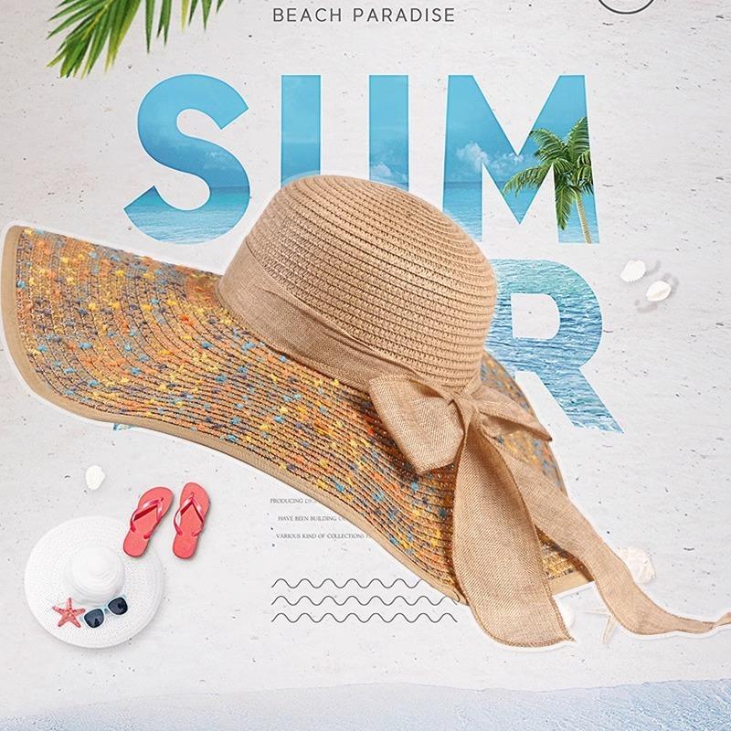 Hat Women's Summer Fashion Sun Hat Shade Sunscreen Purple Line Big Brim Seaside Foldable Beach Hat