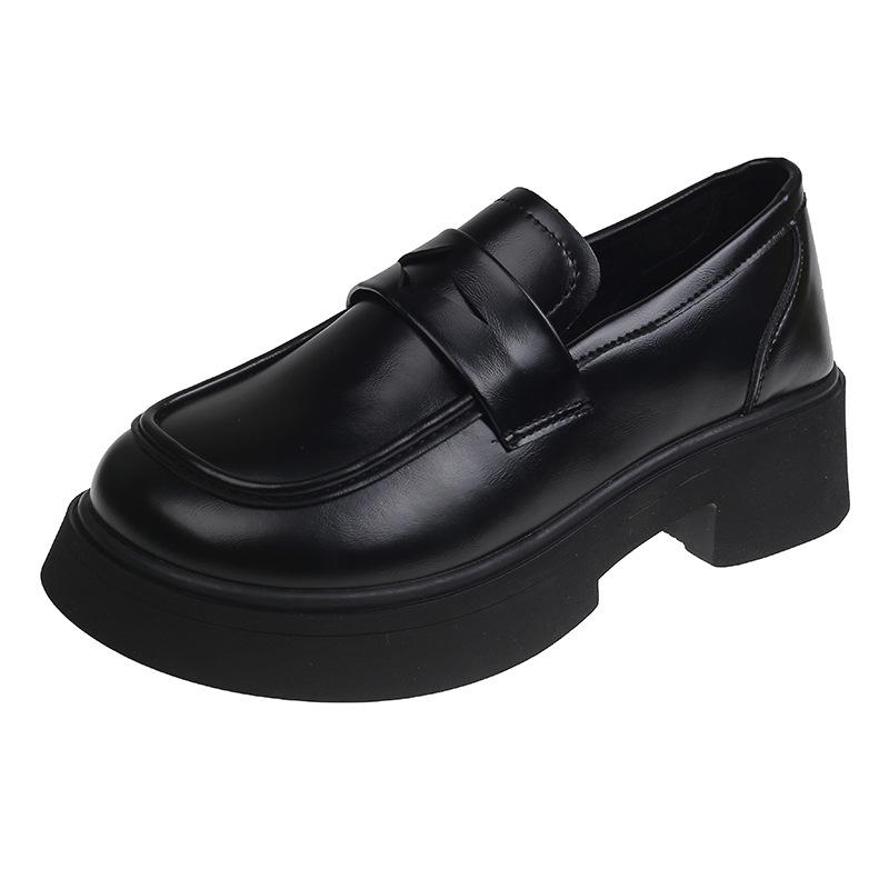 

Черные туфли на толстой платформе с высоким каблуком, увеличивающим высоту каблука, маленькие кожаные туфли в британском стиле для детей, осенние туфли-лоферы 2024 года 35 чёрный