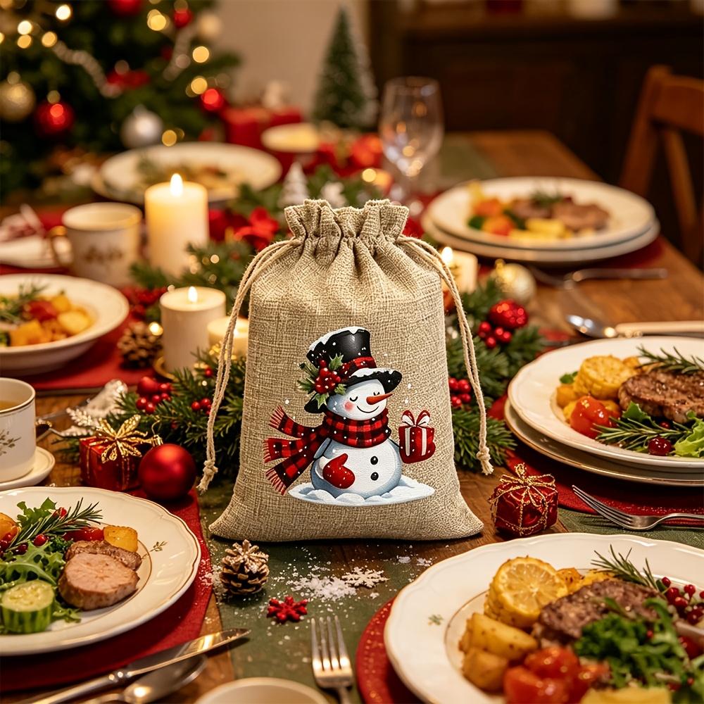Christmas Linen Gift Bags Reusable 5 Styles Christmas Themed Design for Xmas Party Presents Birthday Gifts Xmas Tree Decorations