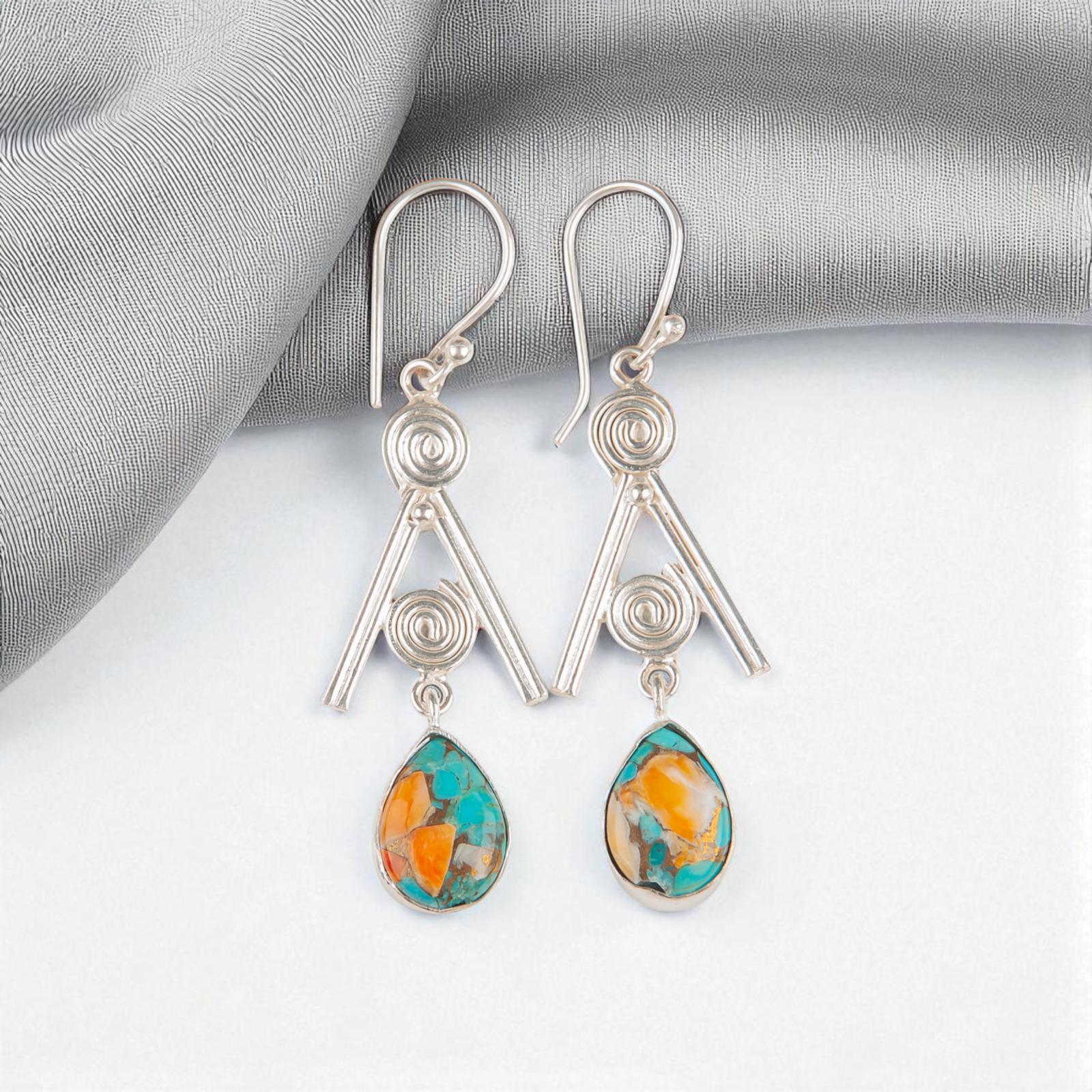 

Драгоценный камень Спини Ойстер Ювелирные изделия из стерлингового серебра 925 пробы Ручной работы Серьги-подвески 2,4 EE-86-33