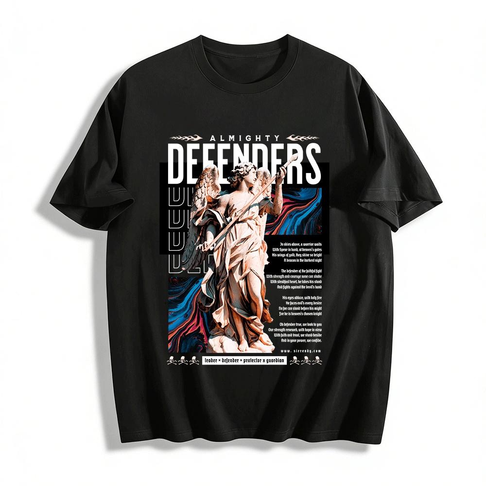 Vintage Angel Statue Print Cool Guardian Graphic T-Shirt Pure cotton T-shirt XXS