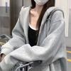 Thin Loose Casual Sweatshirt Jacket for Women Spring and Autumn Korean Lazy Style Hooded Zipper Sweatshirt for Women Long-sleeved Cardigan