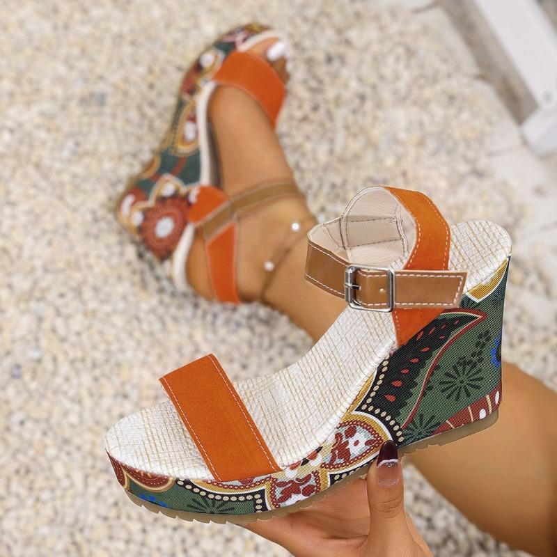 

Модная верхняя одежда большого размера, сандалии на танкетке, женские весенние новые простые сандалии с пряжкой на одном ремешке в известном стиле 43 оранжевый