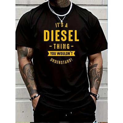 Men's Quick-Dry Breathable Casual T-Shirt with Bold "It's a Diesel Thing" Letter Print Graphic Tee for Outdoor Sports