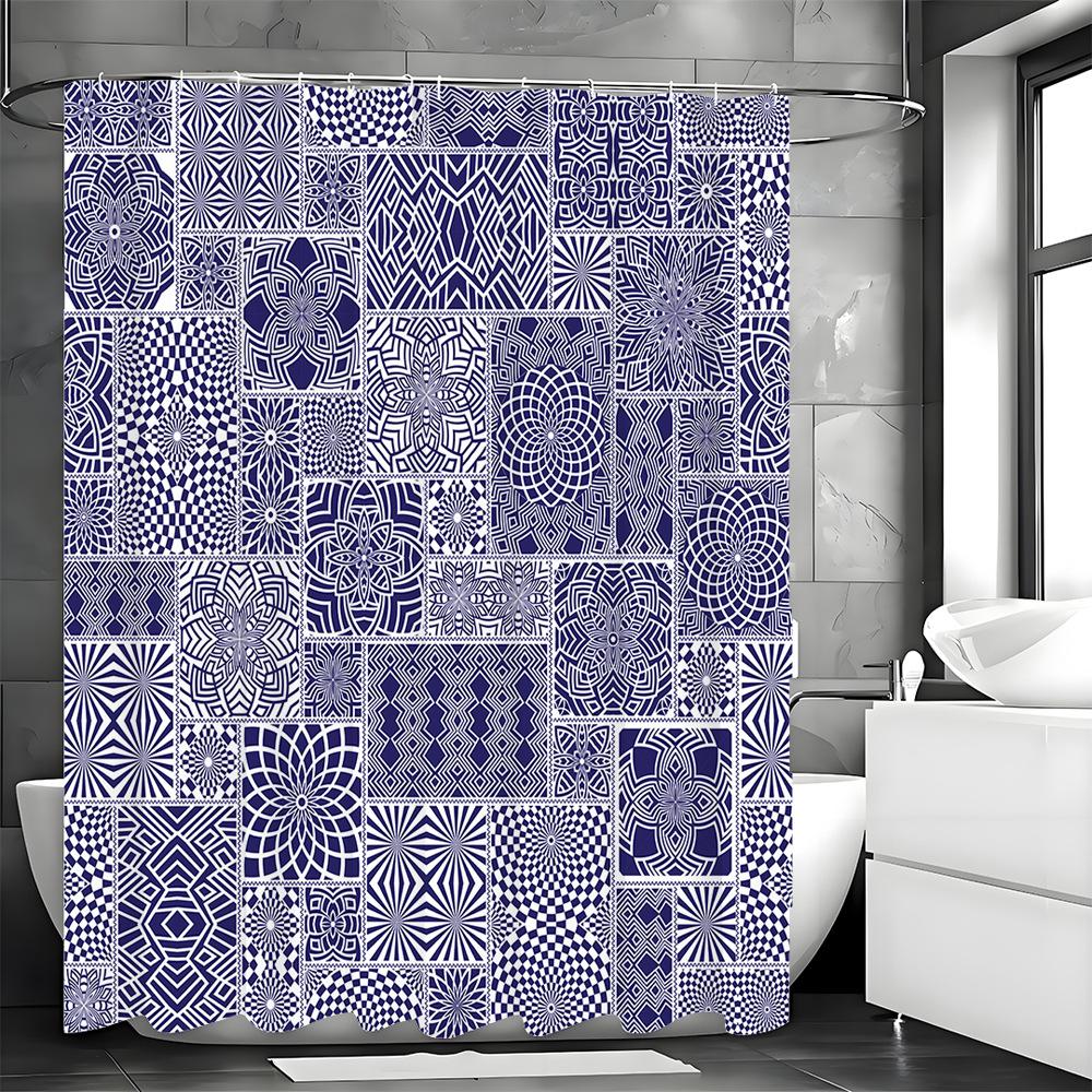 Annier Purple Bohemian Checkered Pattern Shower Curtain Washable Dirt-Resistant Shower Head Waterproof Polyester Bath Curtain
