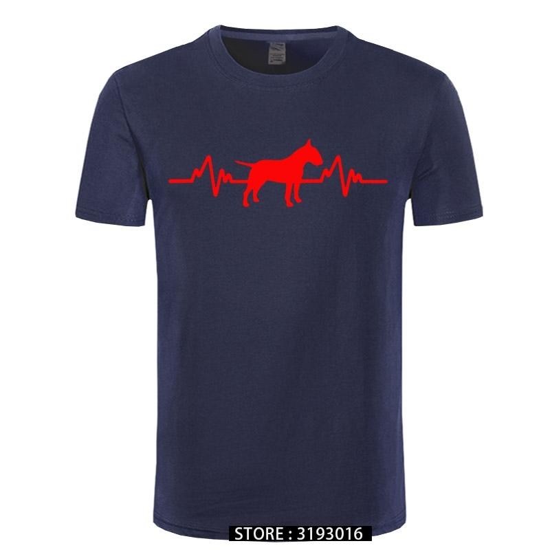 Funny Heartbeat English Bull Terrier Dog T Shirt Men Custom Pattern Cotton Short Sleeve Man Joke Present Tshirt Christmas