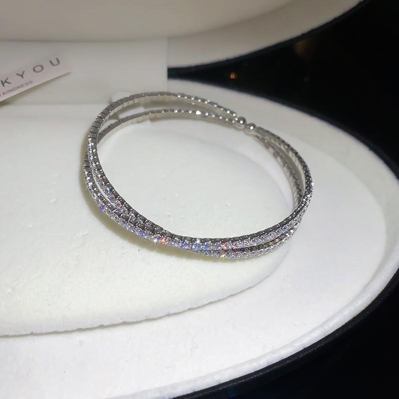 Super Flash Zircon Round Heart-shaped Flower Multi-layer Open Bracelet Exquisite and Beautiful Bracelet Light Luxury Jewelry Women