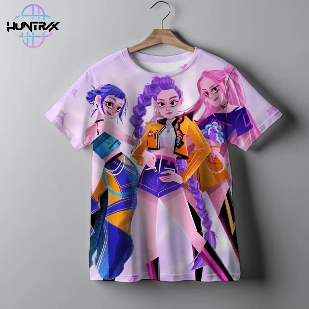 Kpop Demon Hunters Harajuku Anime 3D Print Sports Boy Girl T-shirt Street Fashion Girl Group Hip-hop Children Short-sleeve Top
