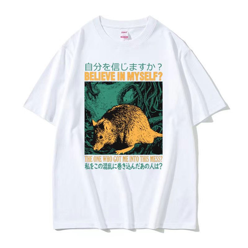 Believe In Myself Rat Vintage Cartoon Graphic Tshirts Unisex Fashion Harajuku Y2k T Shirt Mens 100 Cotton Short Sleeve Tshirt