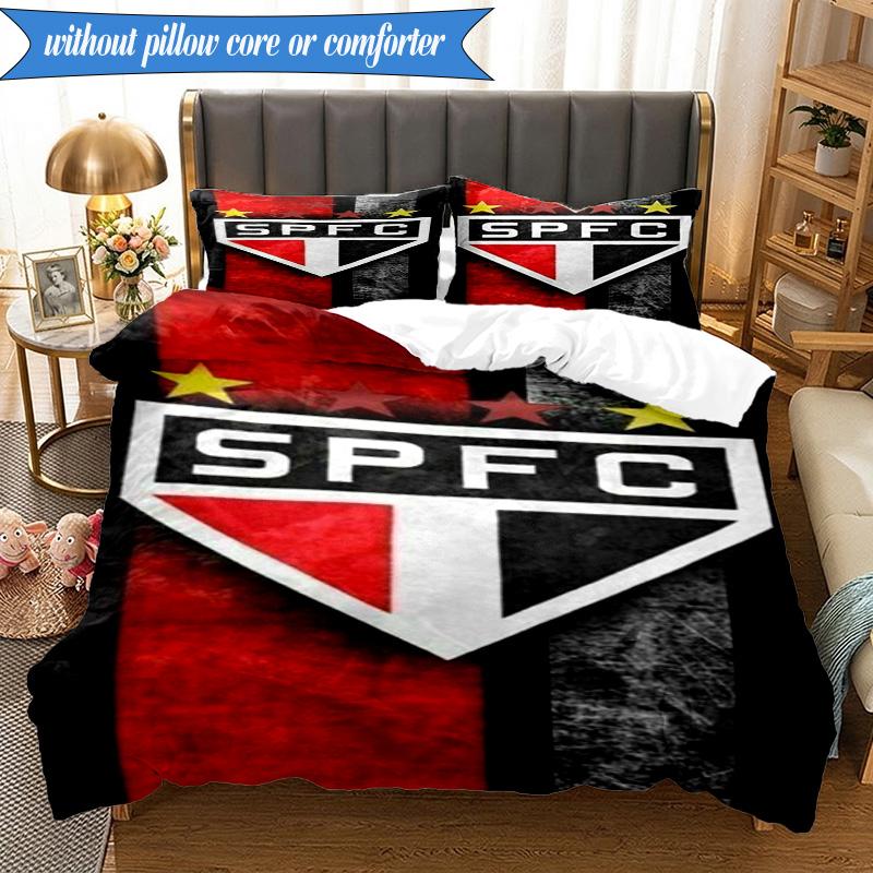 3PCS Paulo Fc Emblem Printed Soft Bedding Set,Including 1pc Duvet Cover And 2pcs Pillowcases Perfect for Bedroom, Dormitory, Fan Gift