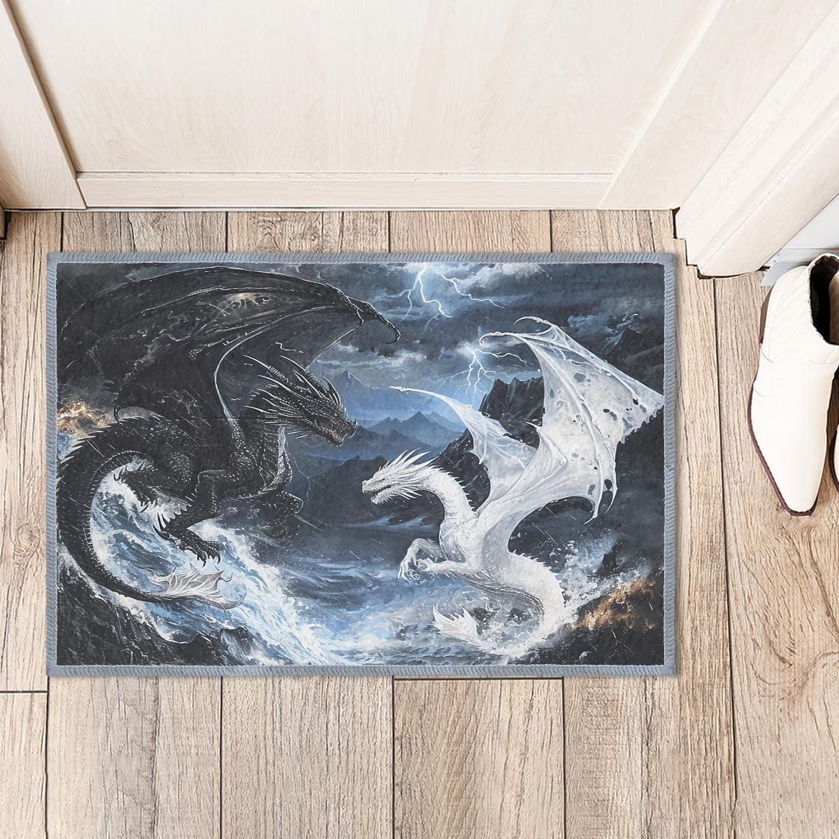 

Dragon Area Rug Entryway Throw Rug Blue Red Dragon Magical Fantasy Dragon Faux Wool Indoor Accent Rug Non-Slip Washable Low-Pile 60x90CM