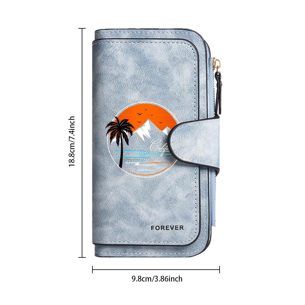 Vintage Style Long Wallet with Sunset Pattern Multi Card Slot Portable Fashion Purse for Daily Use