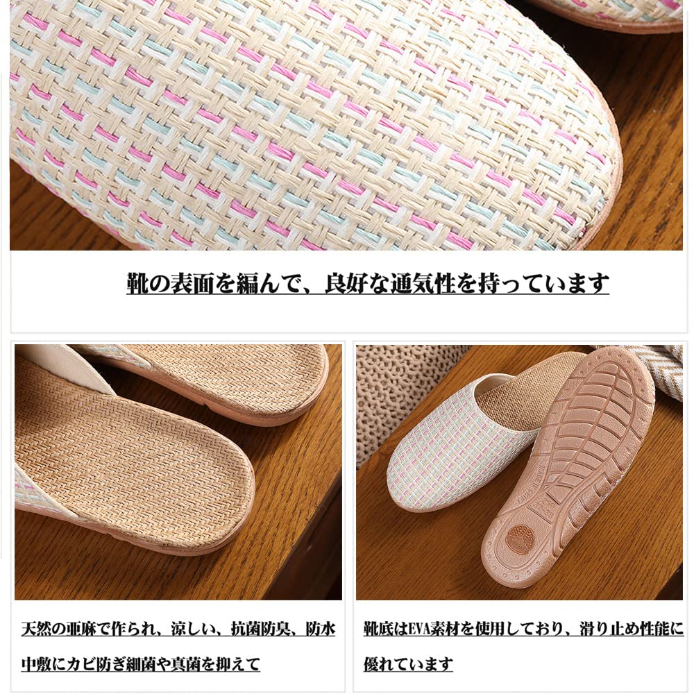 VNFIX Slippers 4 Pairs for Men and Room Quiet and Perfect for Guests or As a Gift Set, Women, Summer/Spring Shoes, Lightweight, Linen, Cute, Non-Slip,