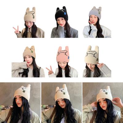 Strickmütze mit Hasenohren für Damen Winter Beanie Mütze InsStyle Neujahrsparty Kopfbedeckung Beanie Mütze Damen Fotoshooting Requisiten