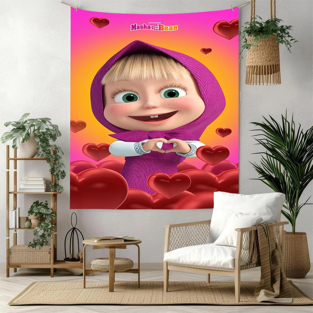 Masha Bear Wall Decor Tapestry Art For Pet Memorial Birthdaywedding Party Backdrop Family Gift