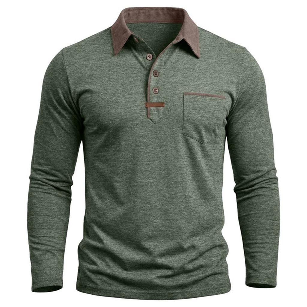 Men's Long Sleeve Golf Polo Shirt Casual Breathable Quick Dry Lightweight Performance Top with Button Placket and Chest Pocket