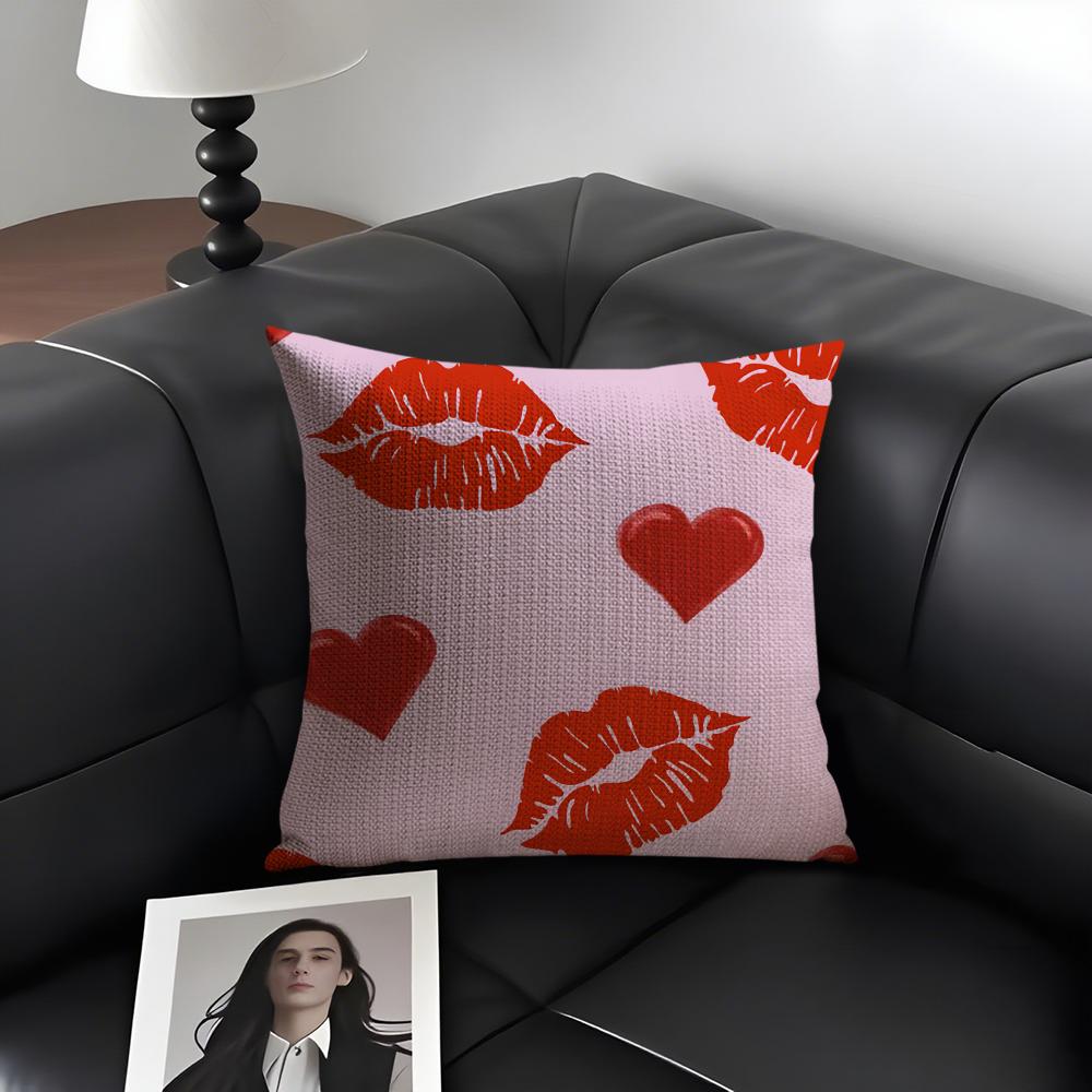 Lips Fashion Cushion Cover Natural Linen Organic Fabric Double-Sided Printing Sofa Home Decor Gift Pillow Case