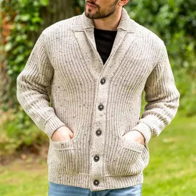 

Men s Autumn/Winter Mixed Color Long Sleeve Knit Sweater with Lapel and Pocket XXL хакі