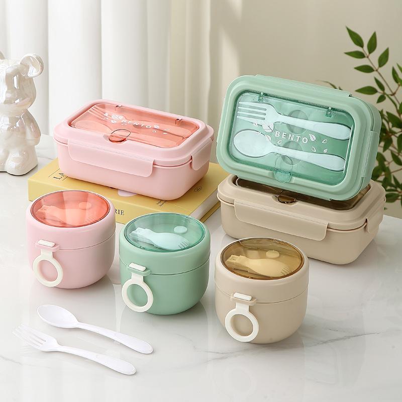 Lunch Box Portable for Children School Office Bento Box Compartment Sealed Food Container with Tableware Microwavable Heating