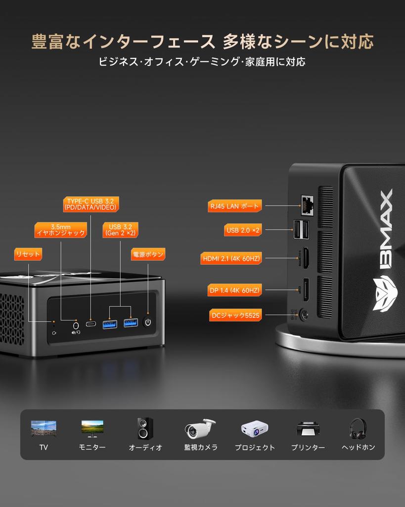 Bmax B5A Pro Mini AMD Ryzen 7 Windows 11 8 16 Threads To 512GB SSD 16GB WiFi USB HDMI DP Triple Simultaneous Video Output PC, 5700U, Pro, Cores, (up