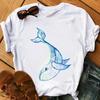 Wen Whale Printed Short Sleeved Tshirt White Watercolor Painting Faith Casual Versatile Neutral Top Home Casual Clothing