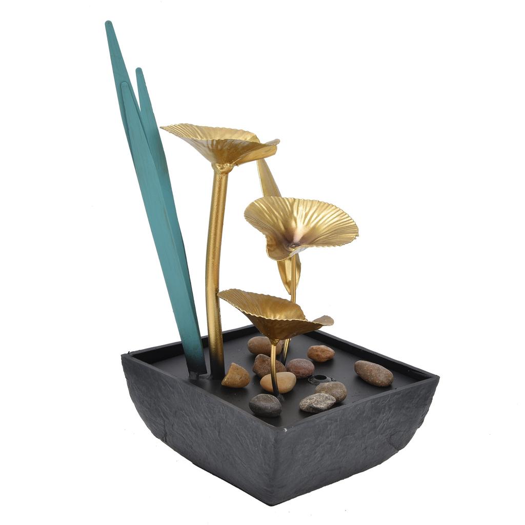 Indoor Tabletop Fountain Lotus LED Waterfall Fountain Ornament Feng Shui Art Craft Home