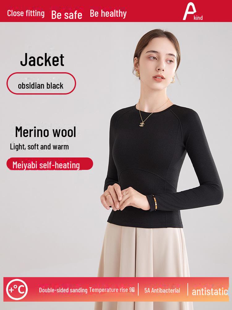 

Женский топ из шерсти и бархата с длинными рукавами, облегающий, осенне-зимний, с круглым вырезом L