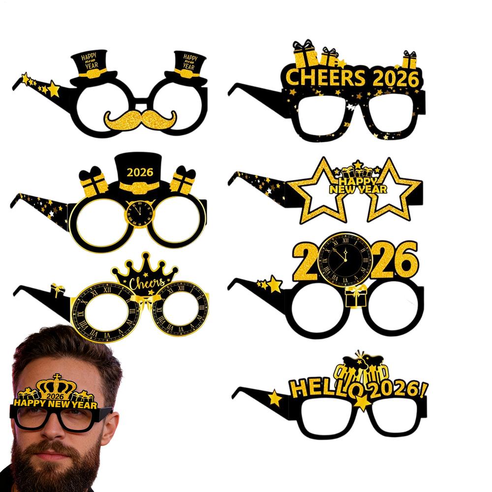 

2026 Glasses New Years 8 Pieces Photo Booth Props Holiday Party Eyeglasses For Kids Teens Adults Attendees Hosts Guests Night