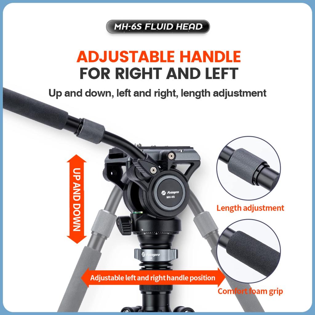 Fotopro Panoramic Fluid Head Drag Pan Head Video Camera Tripod with QR Plate for Vlogging and Live Streaming Video Shooting (MH-6S)