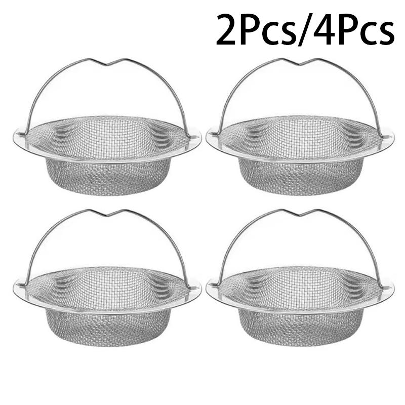 2PCS/4PCS Stainless Steel Kitchen Sink Filter Kitchen Garbage Food Residue Dishsink Filter With Handle Metal Sink Strainer