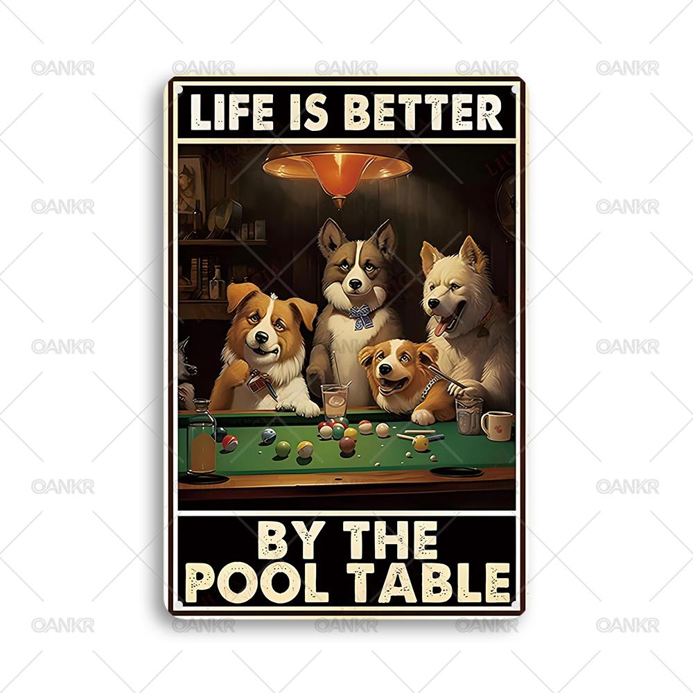 

Funny Billiards Club Decor Metal Tin Sign Life Is Better By The Pool Table Art Poster Metal Signs for Man Cave Home Decor 20x30cm（7.8x11.8inch）