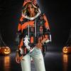 Women's Fashionable Three-Quarter-Sleeve Halloween-Printed Hooded Pullover