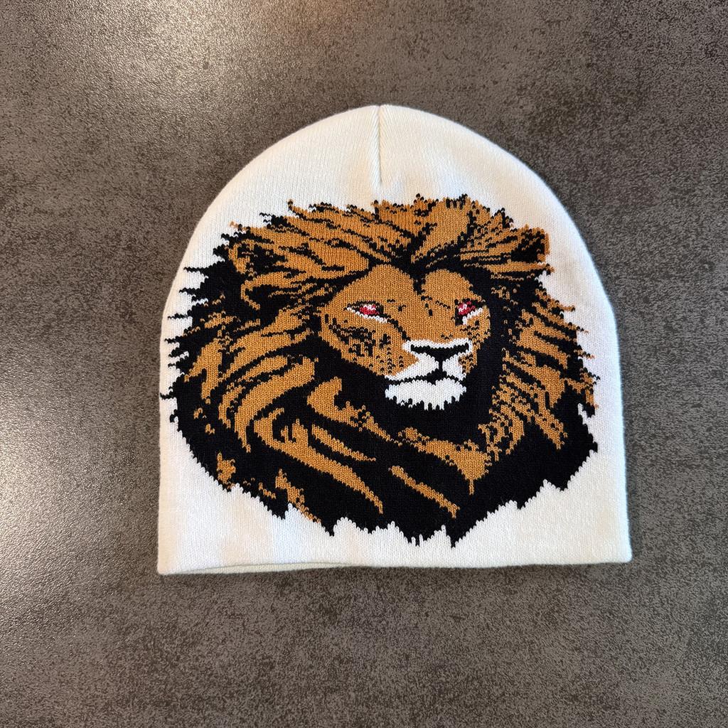 Lion Character Print Beanie With Plush Detailing For Kids And Teens Winter Fashion
