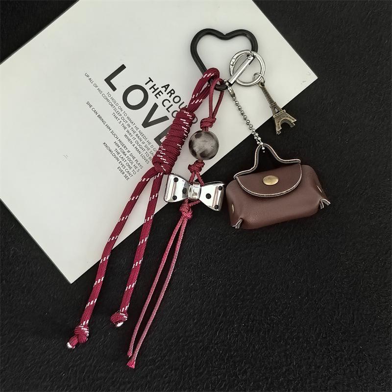 Miu Style Small Leather Bag with Eiffel Tower Bow Keychain Charm античный бронзовый