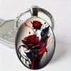Oval Glass Alloy Keychain Pendant with Artistic Floral Design Durable Metal Ring for Keys and Accessories Suitable for Everyday Use