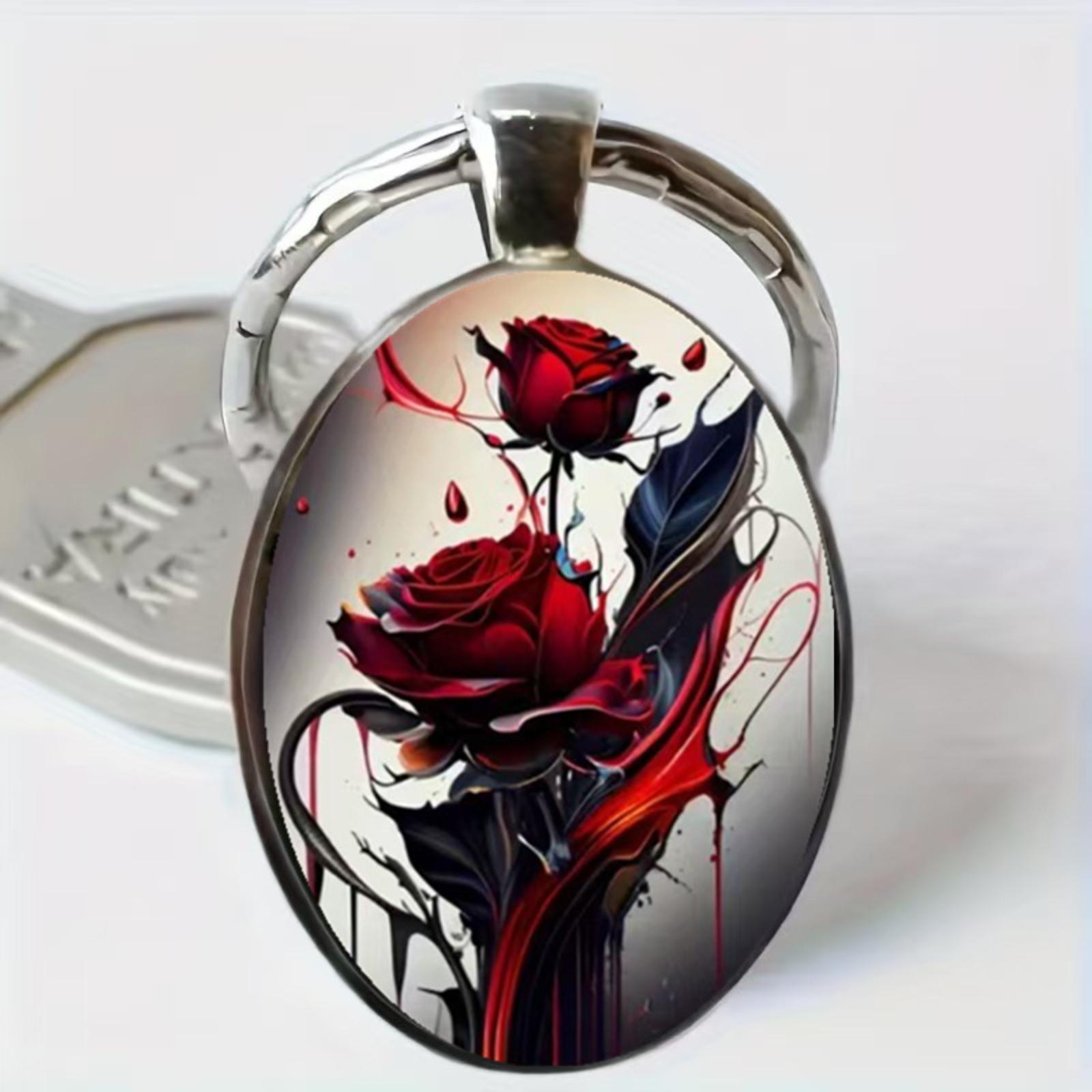 

Oval Glass Alloy Keychain Pendant with Artistic Floral Design Durable Metal Ring for Keys and Accessories Suitable for Everyday Use One Size