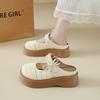 French bow thick-soled Mary Jane sandals women's 2025 summer new hollow breathable bag head half slippers size 34