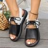 Platform Sandals Women's Summer New Round Toe Open Toe Colorblock Front Lace-Up Non-Slip Plus Size Romans