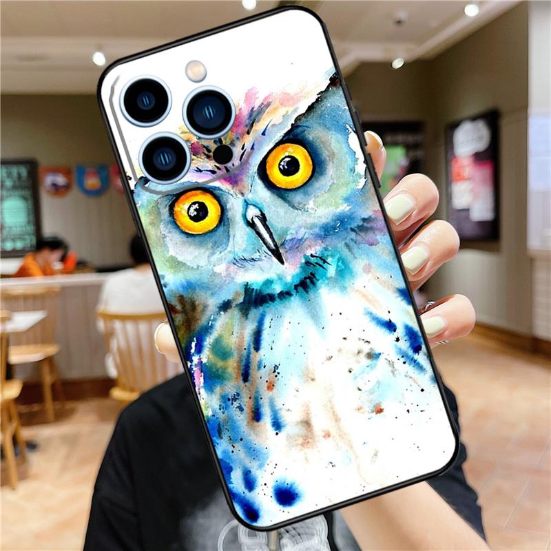 Owl Watercolor Animal Soft Case For iPhone 16 15 Pro Max 14 Plus 13 12 Mini 11 XS Max X XR 7 8 Back Cover