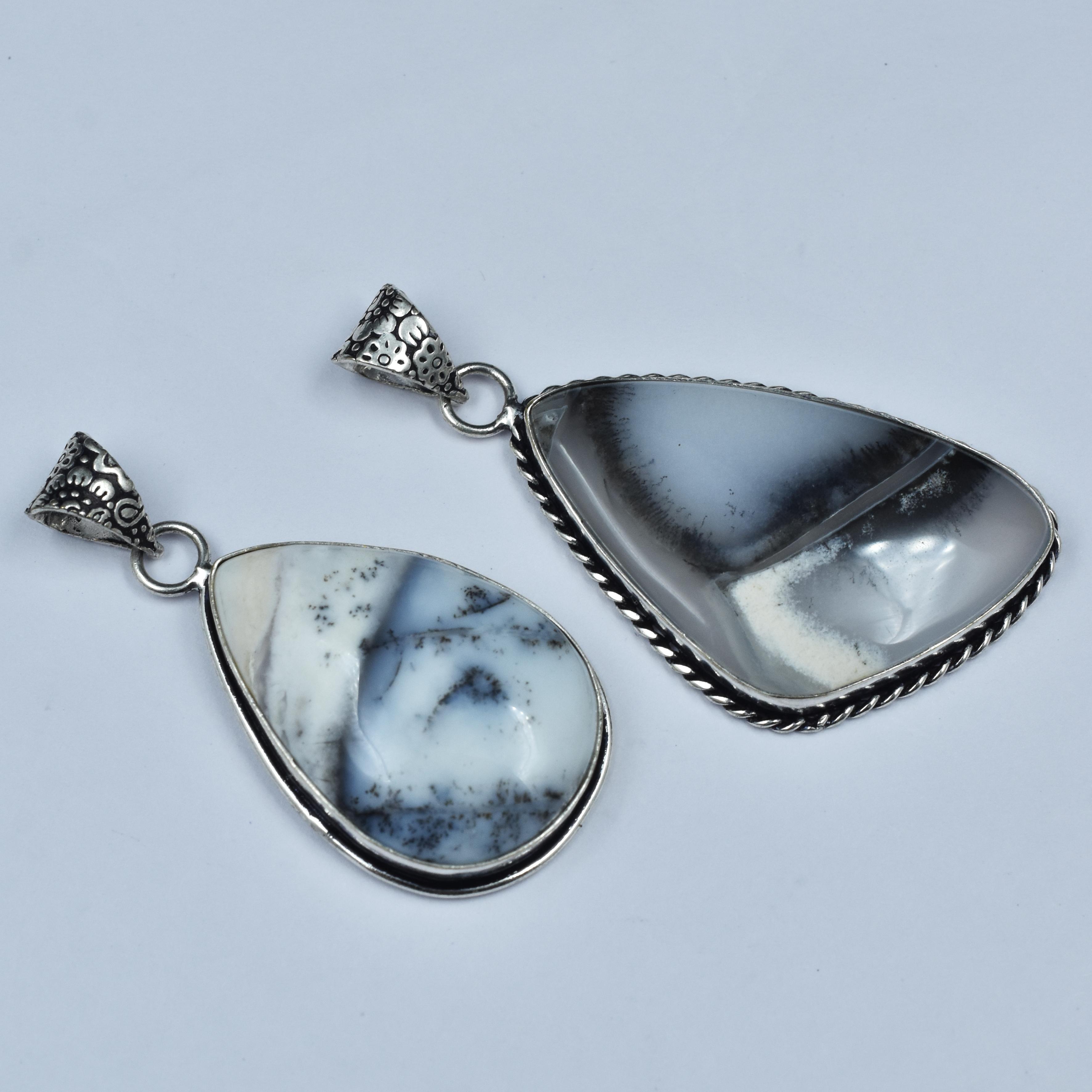 

Natural Dendrite Agate Pendant 95 Ct Oval-Pear Pendant 925 Silver Gems CERTIFIED my-328-k