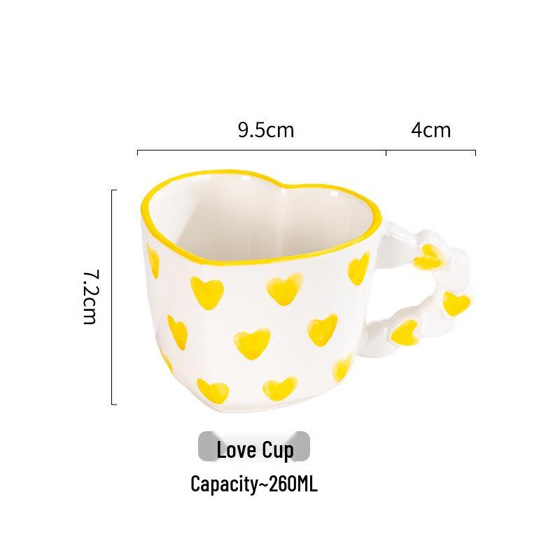 Tazza da Caffè in Ceramica con Piattino - Design Rosa Love Dipinto a Mano