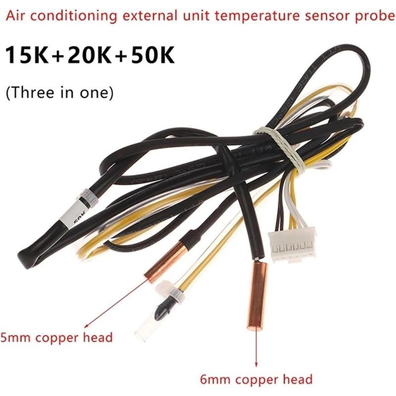 Set di sonde termistore per climatizzatore da esterno con sensori di resistenza da 15K 20K 50K, punte in rame, sonda in vetro, cavo con connettore a sei pin
