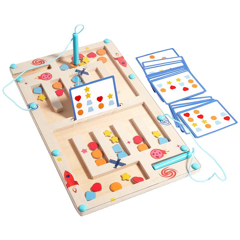 Wooden Color Shape Magnetic Maze Magnetic Sorting Travel Board Montessori Puzzle Toy Educational Learning For Age 3+ Fine Motor