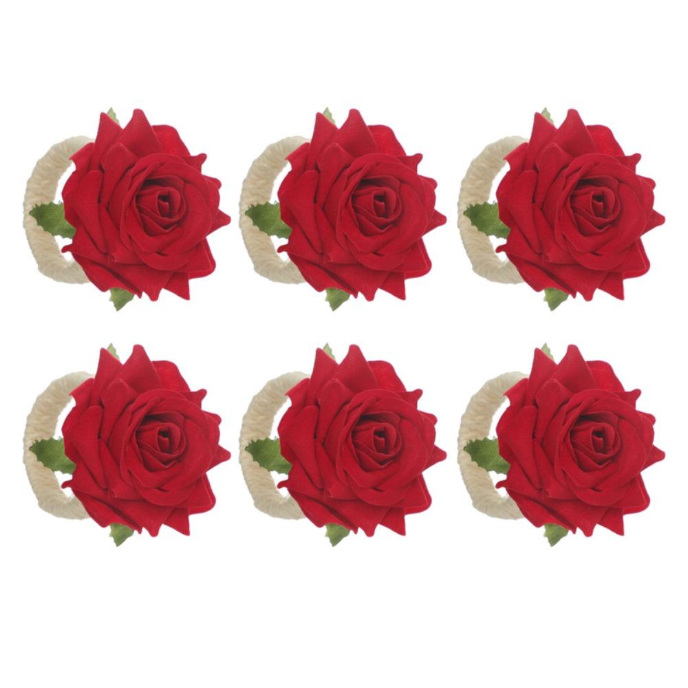 

6Pcs Romance Faux Rose Napkin Holder Plastic Fake Peony Serviette Buckles Hotel червоний