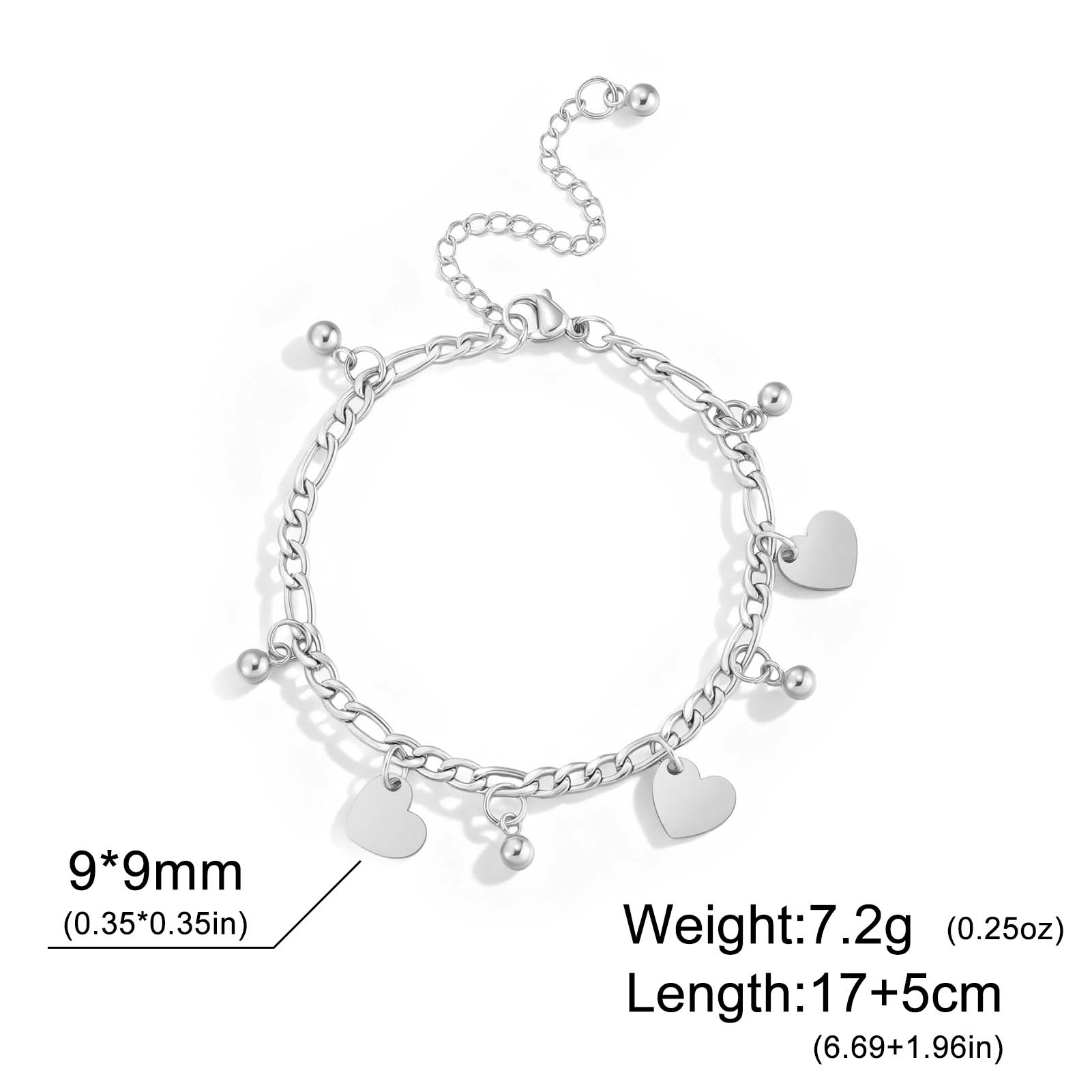 

Teamer Stainless Steel Round Bead Heart Charm Bracelets 18k Gold Plated Holiday Jewelry For Women Daily Wear Party Jewelry Gift 17-22cm