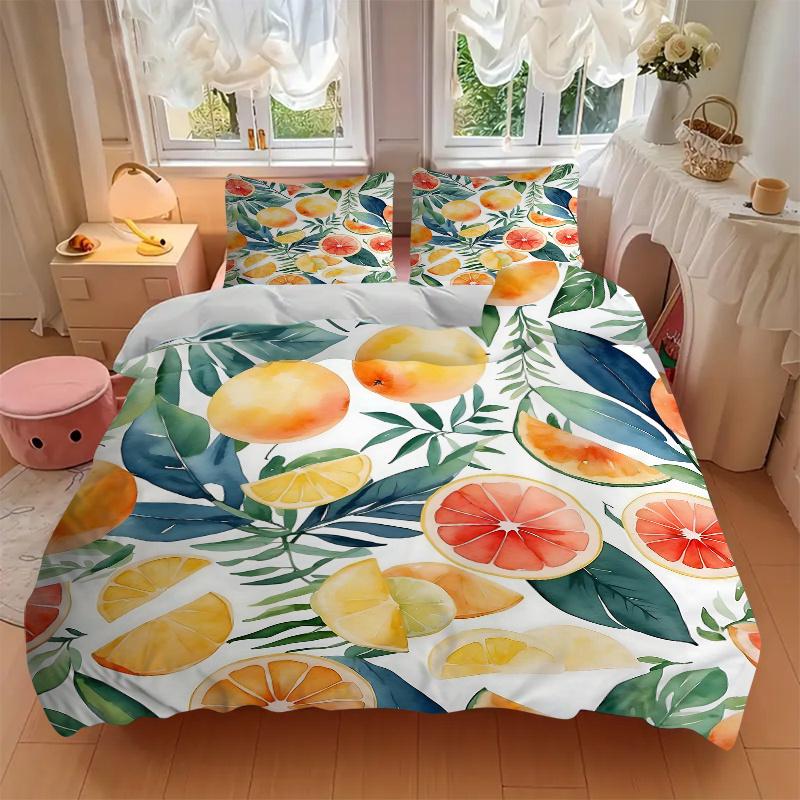 3pcs Citrus Fruits Quilt Set, Soft and Comfortable Bedroom