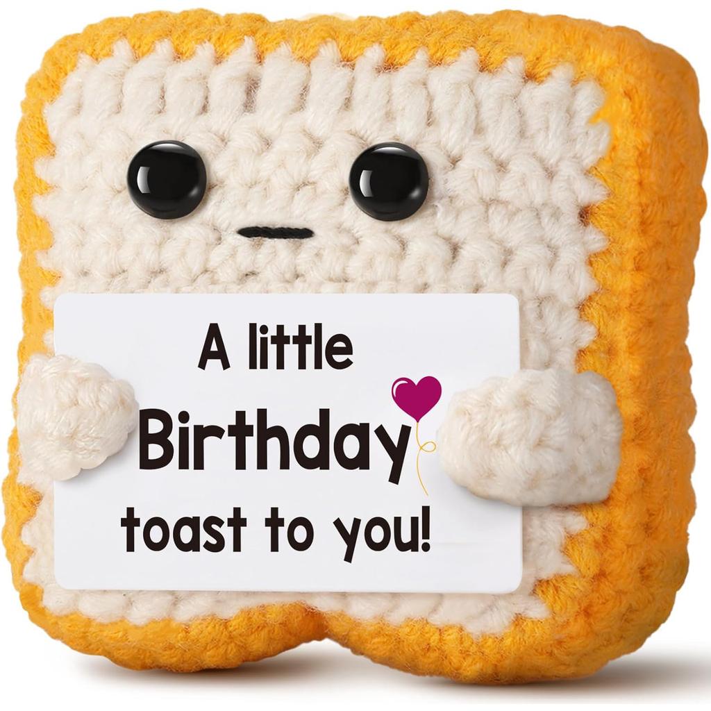 Poupée Toast Positive au Crochet Drôle Avec Carte Décoration de Maison et de Chambre Poupée Toast Tricotée à la Main Ornement de Bureau Cadeaux de Noël