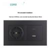 Black 16A German Standard Socket Panel with Double USB + Type C, Concealed European Installation