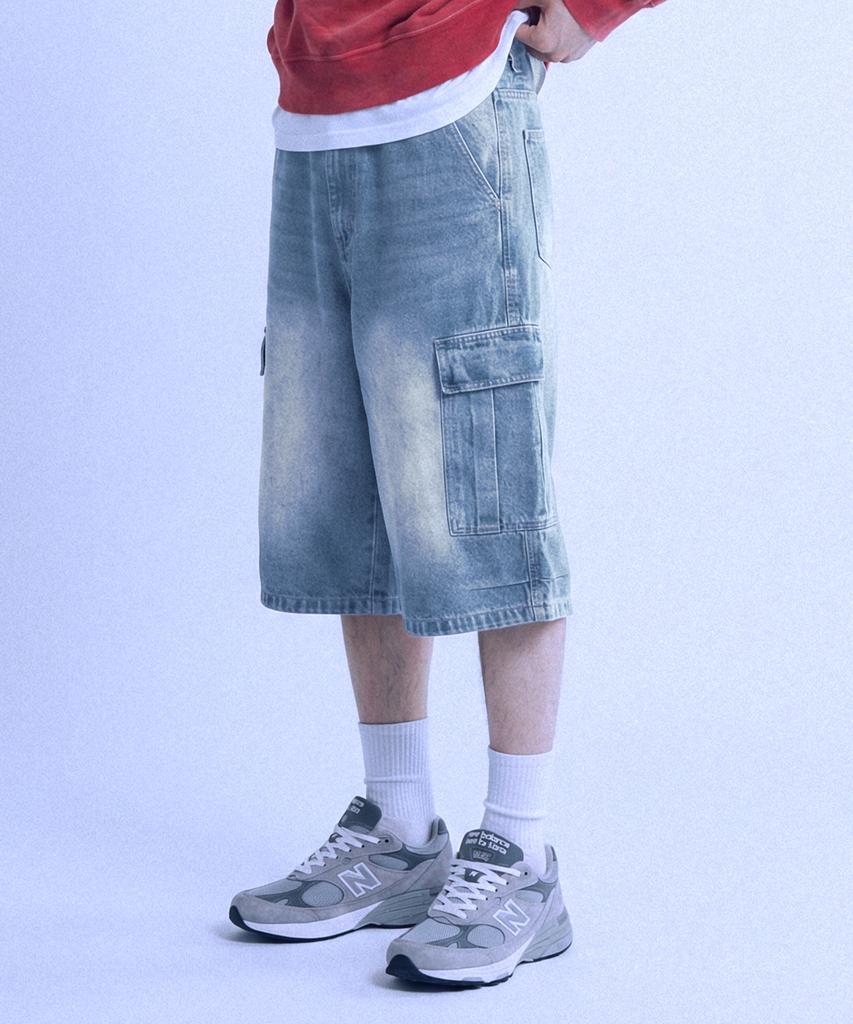 Nasyujeueol Usual Washed Bermuda Cargo Washed 3/4 Length Denim Pants 5 Colors (Type B)