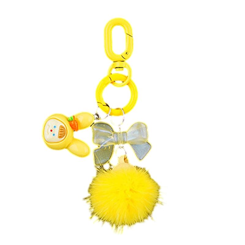 Bowknot Plush Ball Keychain Hanging Ornament Backpack Handbag Charm for Girls